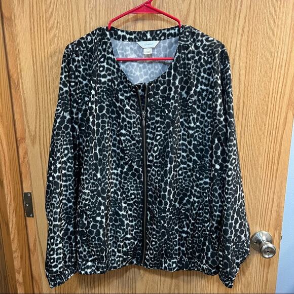 CJ Banks Lightweight Leopard Print Full Zipper Jacket Plus Size 1X w/ Pockets - Picture 1 of 7
